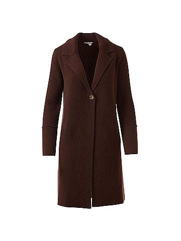 Kinross Long Notch Collar Cardigan in Chocolate (view 1)
