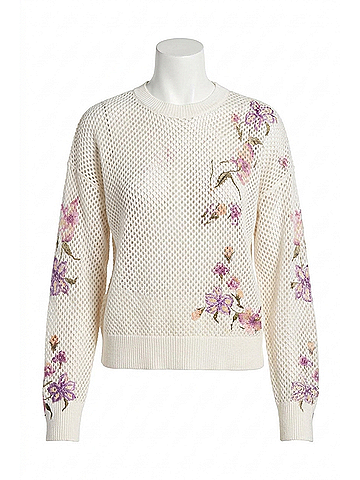 ABLE Floral Print Open Knit Sweater in Cream (view 1)