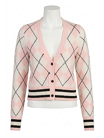 Alice + Olivia Grace Argyle Cardigan in English Rose/Multi Selected (view 1)