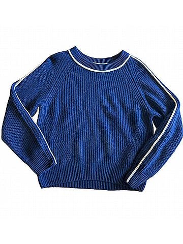 Autumn Cashmere Women's Shaker Crew Sweater With Contrast Stitching in Navy Combo (view 1)