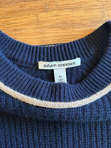 Autumn Cashmere Women's Shaker Crew Sweater With Contrast Stitching in Navy Combo (view 2)