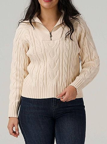 THE NORMAL BRAND Lola Everyday Quarter Zip Sweater in Cream (view 2)