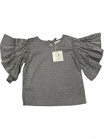 Poppet & Fox Girl's Ruffle Sleeve Blouse 5 Mo in Grey With Metallic (view 1)