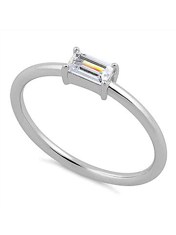 Starlette Women's Diamond Emerald-Cut Stackable Ring in Silver (view 1)