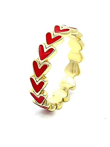 Starlette Women's Eternity Heart Ring in Red Enamel Hearts Band (view 2)