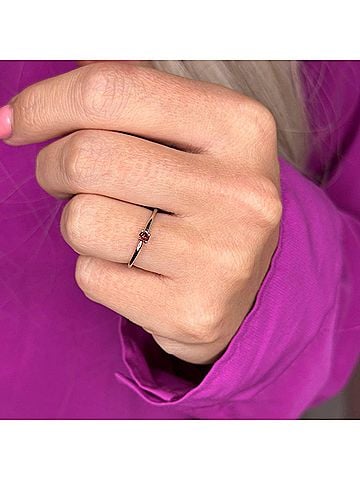 Starlette Women's Garnet Round Stackable Ring in Silver (view 2)