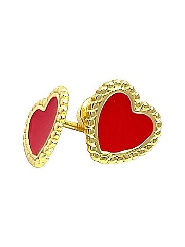 Starlette Women's Just Hearts Stud Earrings in Red Enamel Heart Studs (view 2)