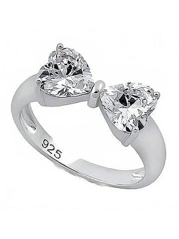 Starlette Women's Bow Ring With Heart Cubic Zirconia Stones in Silver (view 1)