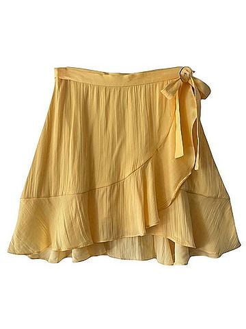 Anthropologie Maeve Anthropologie Butter Yellow Wrap Ruffle Skirt Casual Skirt (view 1)