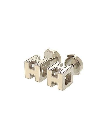Hermès Hermes Cage d'H H-Cube Metal Ivory Silver Hardware Earrings Accessory 0108 HERMES (view 1)