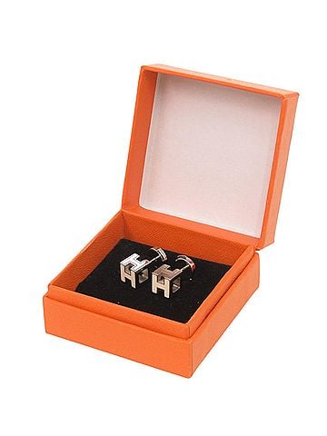 Hermès Hermes Cage d'H H-Cube Metal Ivory Silver Hardware Earrings Accessory 0108 HERMES (view 2)