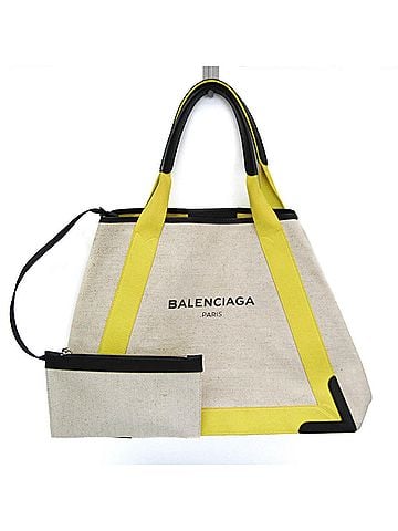 Balenciaga Balenciaga Navy Cabas M 339936 Men,Women Vinyl Coated Canvas,Leather Handbag,Shoulder Bag,Tote Bag Black,Off-white,Yellow (view 1)