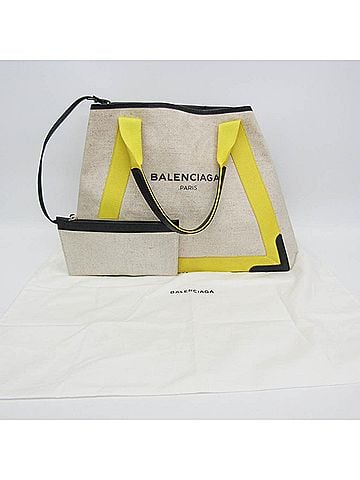 Balenciaga Balenciaga Navy Cabas M 339936 Men,Women Vinyl Coated Canvas,Leather Handbag,Shoulder Bag,Tote Bag Black,Off-white,Yellow (view 2)