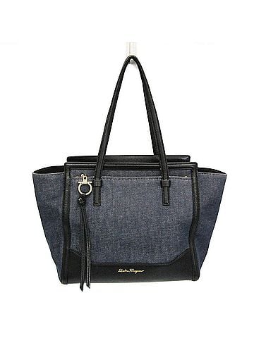 Salvatore Ferragamo Salvatore Ferragamo Gancini Amy EZ-21 F759 Women's Denim,Leather Tote Bag Black,Navy (view 1)