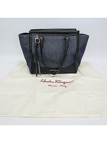 Salvatore Ferragamo Salvatore Ferragamo Gancini Amy EZ-21 F759 Women's Denim,Leather Tote Bag Black,Navy (view 2)