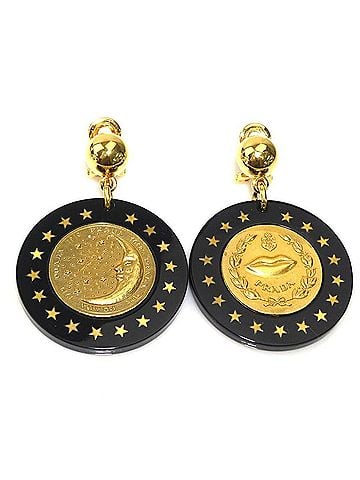 Prada Prada earrings, metal and plastic, black gold, women's, r11196k (view 1)