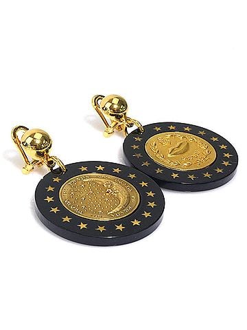 Prada Prada earrings, metal and plastic, black gold, women's, r11196k (view 2)