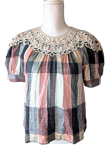 Anthropologie Plaid Swing Top Short Sleeve Blouse (view 1)
