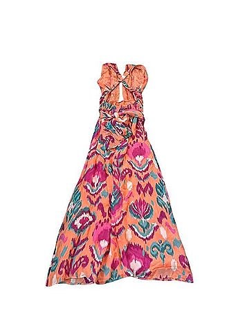 Banjanan Plunge Silk Maxi Ikat Floral Spice Casual Dress (view 2)