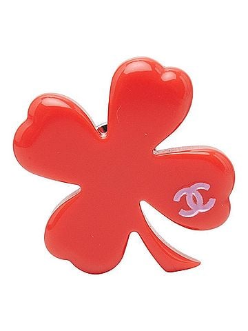 Chanel Chanel Coco Mark Clover Motif Pin Brooch Badge 04P Stamp Red Plastic Women's CHANEL (view 1)