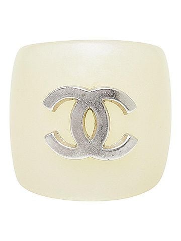 Chanel Chanel Coco Mark Ring, Ivory Silver Plastic, Women's CHANEL (view 1)