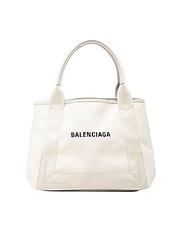 Balenciaga Balenciaga Navy Cabas S Tote Bag Handbag 339933 Ivory White Canvas Leather Women's BALENCIAGA (view 1)