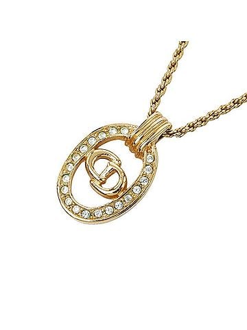 Christian Dior Christian Dior Dior Logo Necklace, Gold Plated, Rhinestones, Women's (view 1)