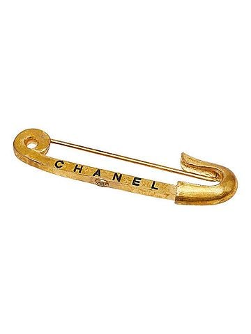 Chanel Chanel Safety Pin Logo Brooch, 01A Engraving, Gold Plated, Women's CHANEL (view 1)