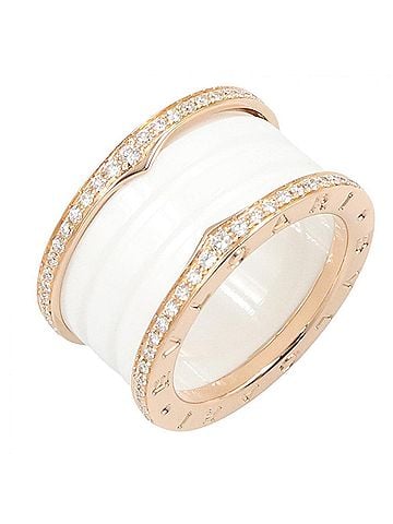 Bvlgari BVLGARI B-zero1 4-band ceramic diamond ring. A women's ring in 18K pink gold (PG). Features diamonds, construction, and a gold/white/clear finish. Item number 349964. (view 1)