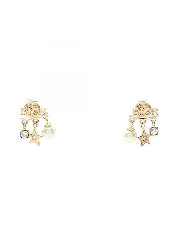 Christian Dior Christian Dior Dior Logo Star Earrings, Gold Plated (GP), Faux Pearl, Rhinestone, Women's, Gold, White, Clear. (view 1)
