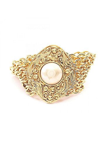 Chanel Chanel bracelet, gold-plated (GP), faux pearl, women's, gold and white tones. (view 1)