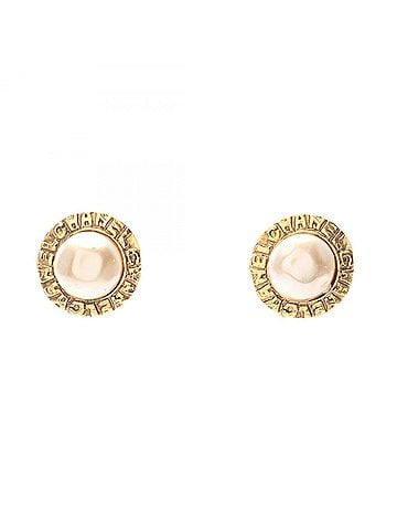 Chanel Chanel Circle Logo Earrings, Gold Plated (GP), Faux Pearl, Women's, Gold/White Tones (view 1)