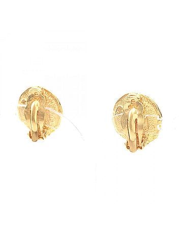 Chanel Chanel Circle Logo Earrings, Gold Plated (GP), Faux Pearl, Women's, Gold/White Tones (view 2)