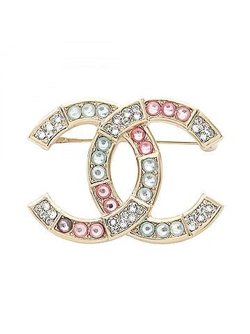 Chanel Chanel Coco Mark Brooch Accessory, Gold Plated (GP), Rhinestone, Women's, Tone, Multicolor (view 1)