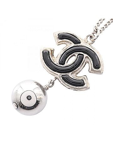 Chanel Chanel Coco Mark Necklace, Stainless Steel Jewelry, Women's, Silver/Black (view 1)