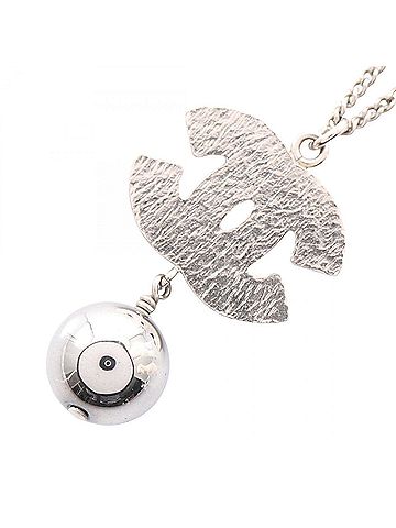 Chanel Chanel Coco Mark Necklace, Stainless Steel Jewelry, Women's, Silver/Black (view 2)