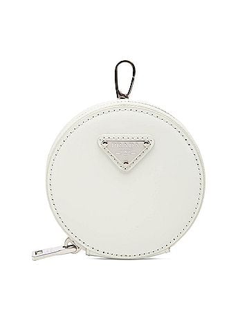Prada Prada Triangle Logo Wallet/Coin Case Round Pouch Key Charm White Patent Leather Women's PRADA (view 1)