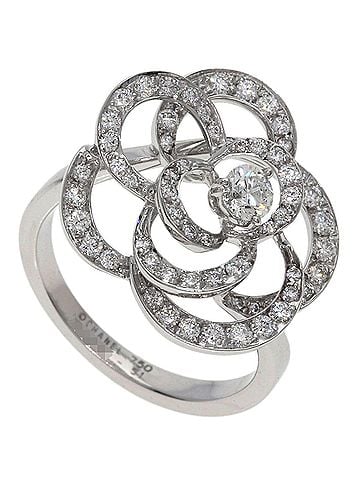Chanel Chanel Camellia Medium Diamond Ring, Size #51, 18K White Gold, Women's (view 1)
