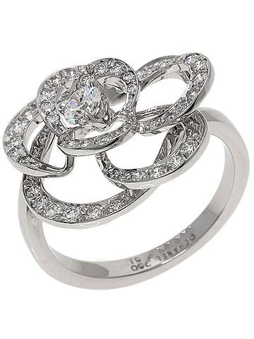 Chanel Chanel Camellia Medium Diamond Ring, Size #51, 18K White Gold, Women's (view 2)