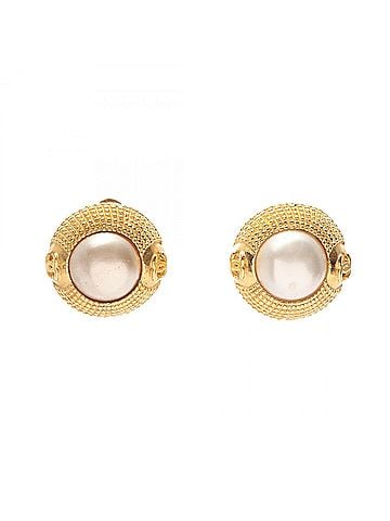 Chanel Chanel Coco Mark Vintage Earrings, Gold Plated (GP), Faux Pearl, Women's, Gold/White Tones (view 1)