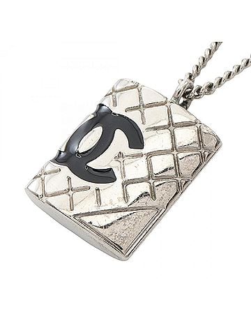 Chanel Chanel Cambon Line Necklace, Stainless Steel Jewelry, Women's, Silver/Black (view 1)