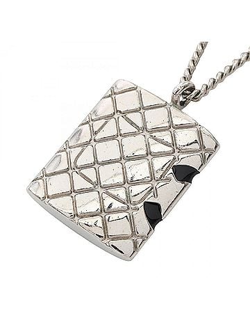 Chanel Chanel Cambon Line Necklace, Stainless Steel Jewelry, Women's, Silver/Black (view 2)