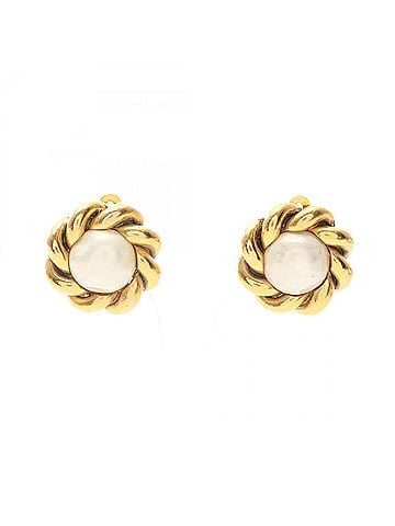 Chanel Chanel earrings, gold-plated (GP), faux pearl, women's, gold and white tones. (view 1)