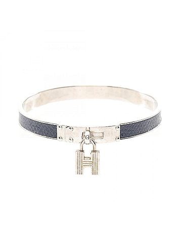 Hermès Hermes Kelly Bangle - Stainless Steel Leather Accessory for Women Silver/Navy Tones (view 1)