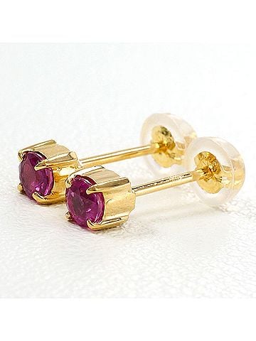 Unbranded 18K (18-karat) Yellow Gold Earrings with Ruby, Total Weight 0.7g, Jewelry (view 1)