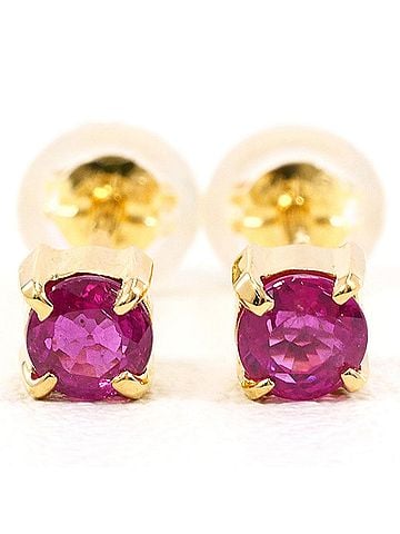 Unbranded 18K (18-karat) Yellow Gold Earrings with Ruby, Total Weight 0.7g, Jewelry (view 2)