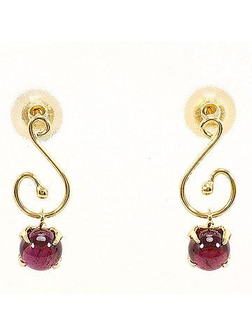 Unbranded 18K (18-karat) Yellow Gold Earrings with Rhodolite Garnet, Total Weight 0.7g, Jewelry (view 1)
