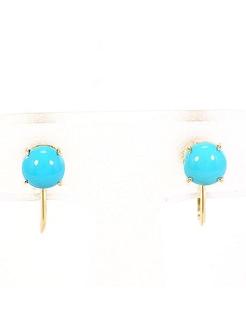 Unbranded 18K (18-karat) Yellow Gold (YG) Earrings with Turquoise, Total Weight 1.5g, Jewelry (view 1)