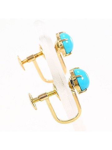 Unbranded 18K (18-karat) Yellow Gold (YG) Earrings with Turquoise, Total Weight 1.5g, Jewelry (view 2)