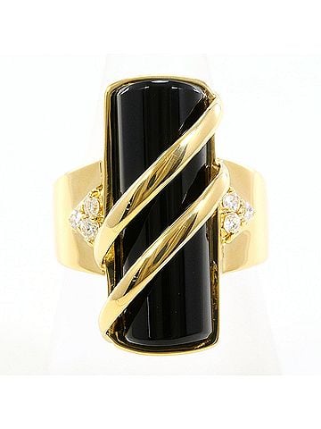 Unbranded 18K (18-karat) Yellow Gold Ring with Onyx and Diamond (0.15ct), Total Weight 10.7g, Jewelry (view 1)